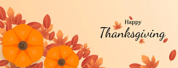 Fond Bannière Thanksgiving Avec Citrouille Feuilles — Image vectorielle