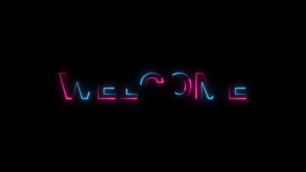 Welkom Neon Animatie Met Zwarte Achtergrond Groen Scherm Geweldig Voor — Stockvideo