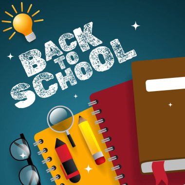 Kitap, kalem, kalem ve gözlüklerle okula dönüş.