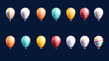 değişik renk varyasyonlu balon vektör koleksiyonu. Doğum günü kartı ve yeni bir kutlama afişi için harika.