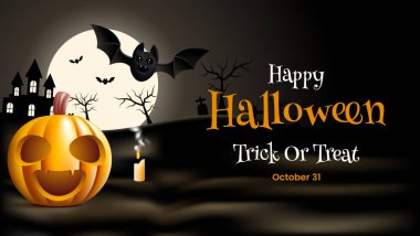 Jackolantern, yarasalar ve kaleyle Cadılar Bayramı geçmişi. Davetiyeler, posterler ve sosyal medya paylaşımları gibi ürkütücü tatil tasarımları için mükemmel..