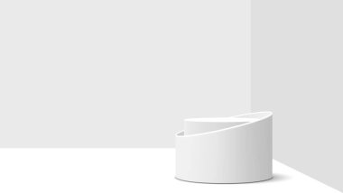 Beyaz kürsü, sunumlar, konuşmalar, röportajlar, ürün gösterileri ve ödül törenleri için temiz bir ortamda..