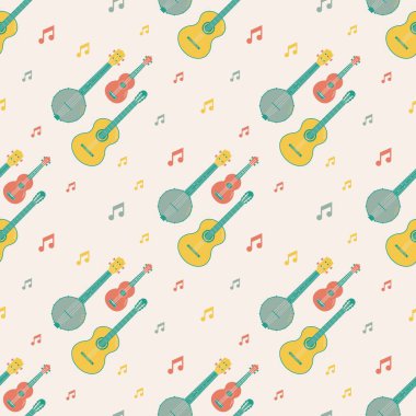 Notalı müzik telleri enstrümanlarının kusursuz dizilimi. Bej arka planda ya da Chectra 'da izole edilmiş - gitar, banjo, ukulele.