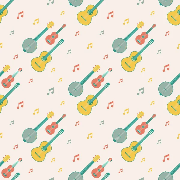 Vector Seamless Pattern Musical Strings Instruments Notes Isolated Beige Background — Stock Vector