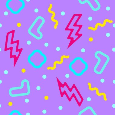 Vektörsüz dağınık çizgi, memphis geometri kalıbını şekillendirir. Soyut renkli arkaplan tasarımı.