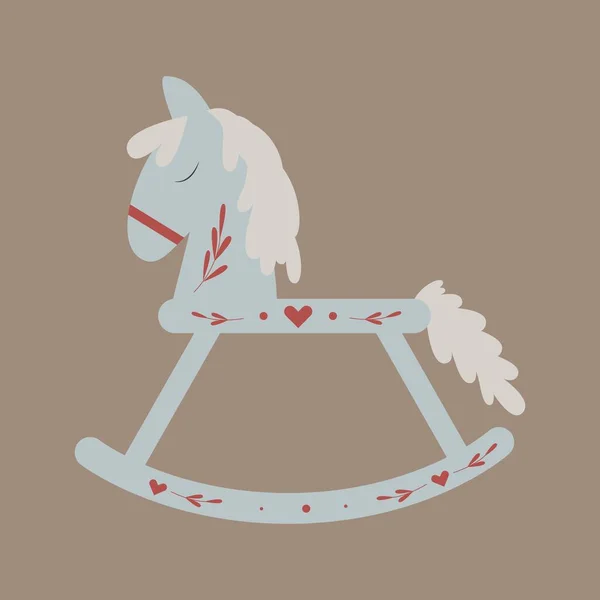 Векторный Ретро Качалки Детей Игрушечная Лошадь Ветками Украшения Сердца Изолированы — стоковый вектор