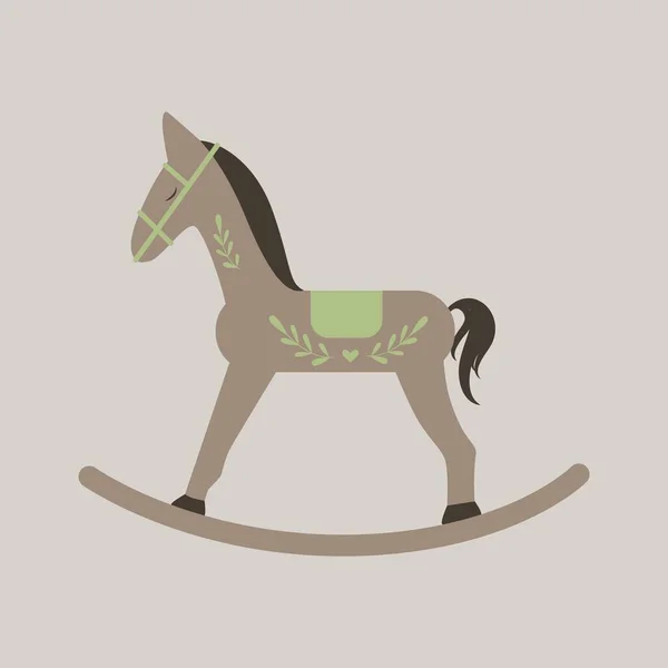 Vector Retro Schommelende Kinderen Speelgoed Bruin Paard Met Takken Hart — Stockvector