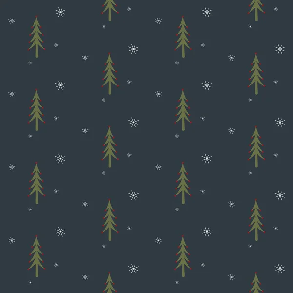 Christmas Happy New Year Vector Seamless Pattern Noel Tree Snowflake — Stock Vector