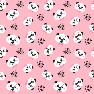 Şirin panda kafası farklı ruh halindeki vektörsüz desen. Mutlu, üzgün, şaşırmış, memnun, memnun, neşeli..