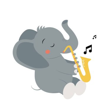 Şirin bebek fil saksafonda ya da saksafonda müzik çalıyor..