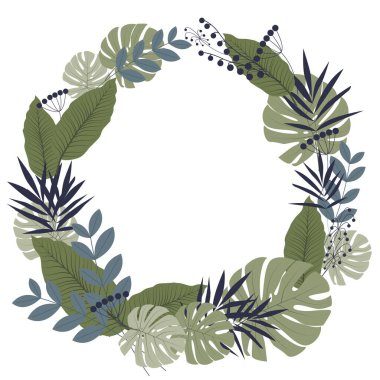 Yeşil tropikal canavar yapraklı soyut vektör pankartı çerçevesi, palmiye ve dieffenbachia