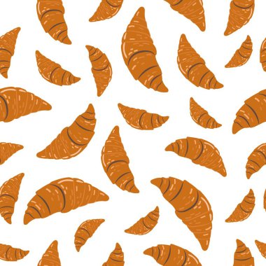 Vector seamless hand drawn flat croissant pattern, fresh bakery for breakfast, symbol of France, traditional cuisine. clipart