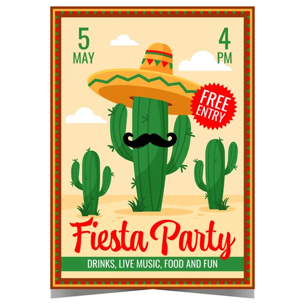 Fiesta Partido Vector Ilustración Diseño Con Cactus Sombrero Sobre Fondo — Vector de stock