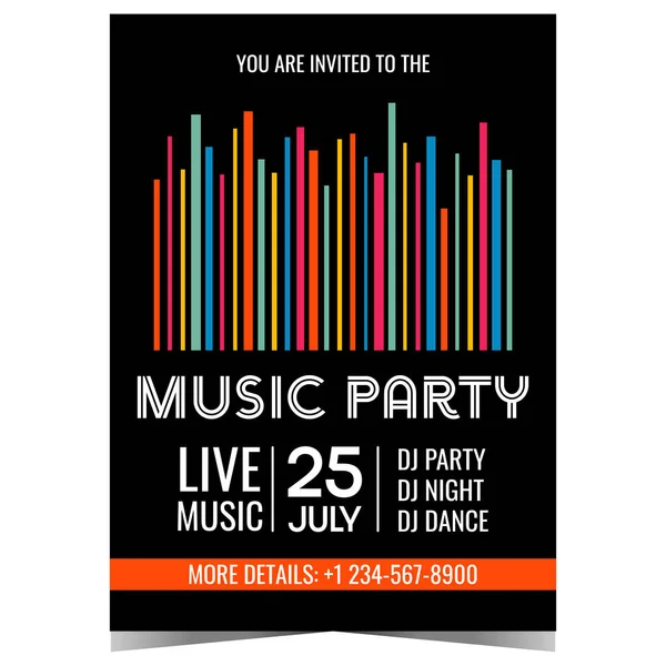Банер Музичної Вечірки Плакат Або Флаєр Різнокольоровими Смугами Білим Текстом — стоковий вектор