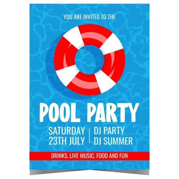 夏休みのプールパーティーベクトルイラストは スイミングプールでリラックスをお楽しみください 招待状のチラシやチラシ バナーやポスターは 輝く水の上にインフレータブル赤白のスイムリング — ストックベクタ