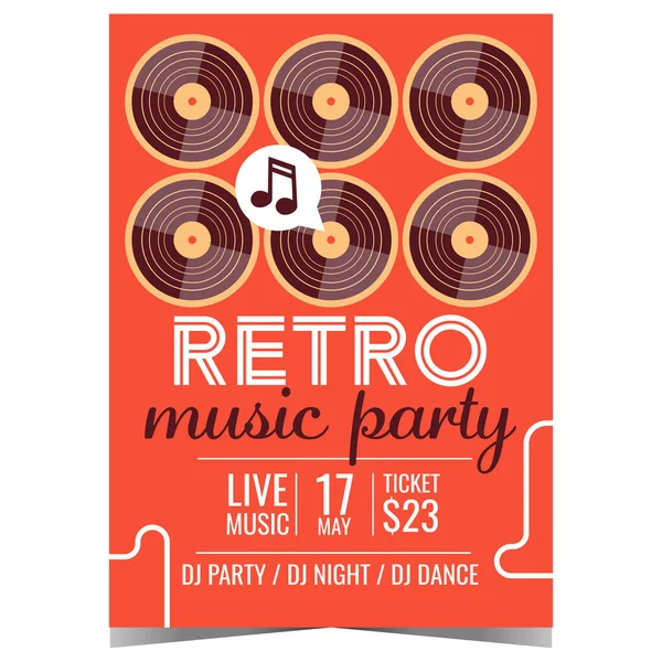 Retro Music Party Promo Plakát Nebo Pozvánka Banner Vinylovými Deskami — Stockový vektor