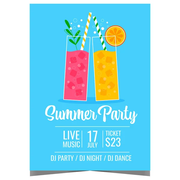 Sommerfest Plakat Mit Zwei Gläsern Erfrischender Cocktails Limonade Oder Limo — Stockvektor