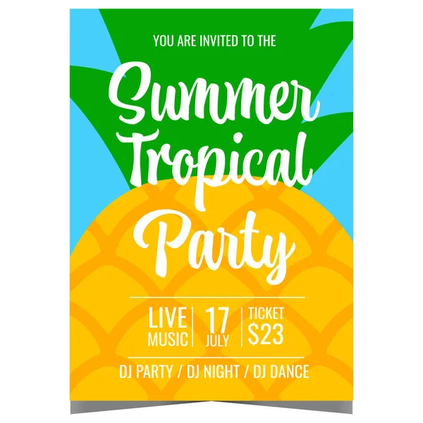 Letni Tropikalny Egzotyczny Baner Zaproszenie Partii Lub Plakat Ananasem Tle — Wektor stockowy