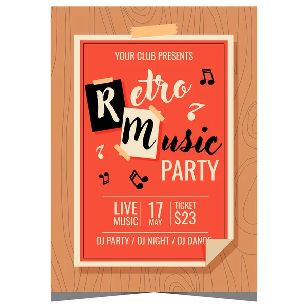 Retro Muziek Partij Originele Vintage Banner Uitnodiging Poster Vector Illustratie — Stockvector