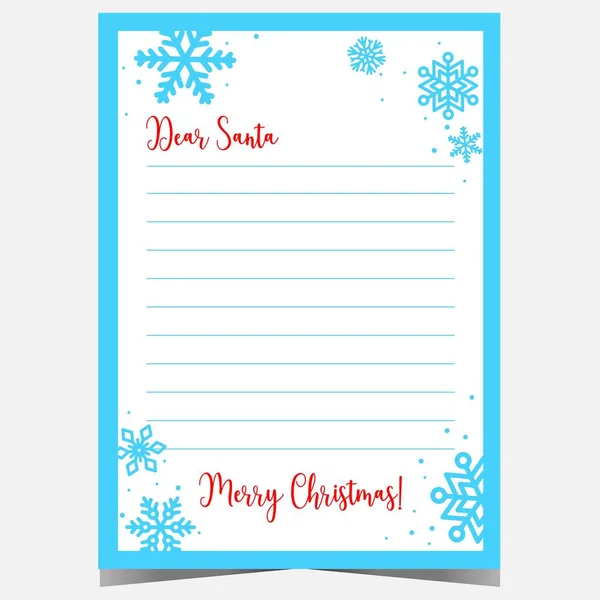 Modèle Lettre Noël Père Noël Avec Des Flocons Neige Bleus — Image vectorielle