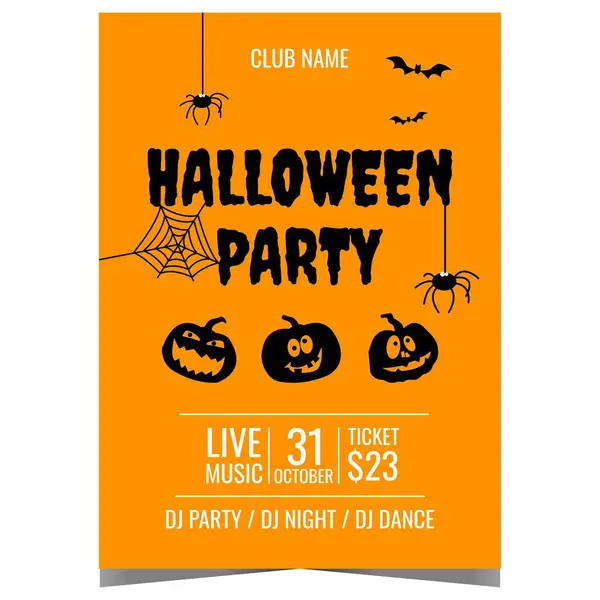 Halloween Party Baner Zaproszenie Lub Plakat Strasznymi Dynie Pająki Nietoperze — Wektor stockowy