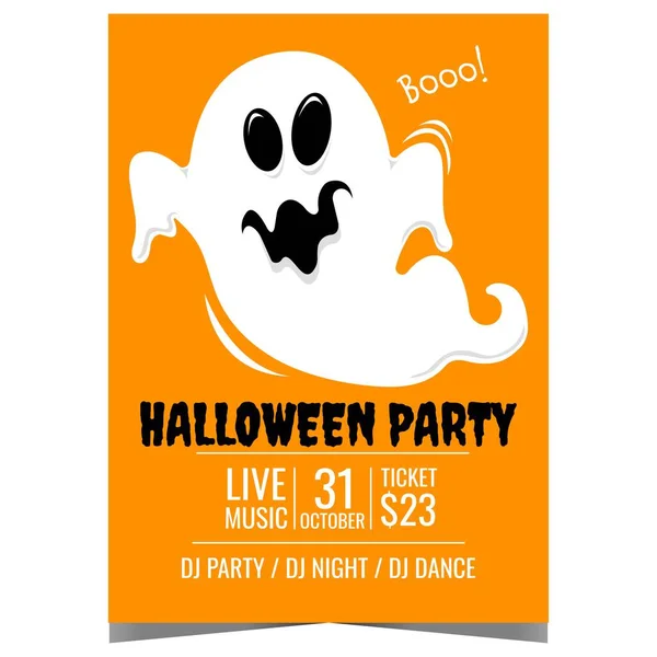 Ghost Halloween Party Invitation Banner Poster Scary Phantom Orange Background — Stock Vector