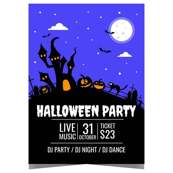 Halloween Party Uitnodiging Flyer Banner Poster Met Griezelige Donkere Pompoenen — Stockvector