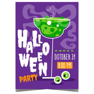 Cadılar Bayramı parti afişi ya da korkunç bir kokteyl ile arkadaşlarımızı en iyi geleneklerde korkutucu eğlence etkinlikleriyle Azizler Günü 'nü neşeli ve neşeli bir ortamda kutlamaya davet etmek için pankart..