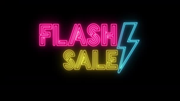 Flash Verkoop Neon Teken Banner Achtergrond Flash Verkoop Animatie — Stockvideo