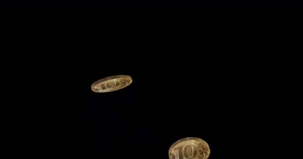 Fallende Russische Rubel Münzen Auflösung Alpha Kanal — Stockvideo