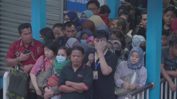 Jakarta Endonezya Haziran 2023 Trans Jakarta Otobüs Yolcu Yoğunluğu Saatlerinde — Stok video