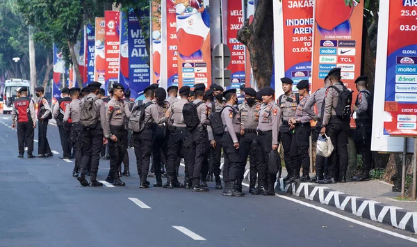 Jacarta Indonésia Setembro 2023 Grupo Policiais Estava Guarda Para Garantir — Fotografia de Stock