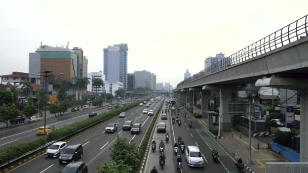 Джакарта Индонезия Декабря 2023 Года Плотность Транспортных Средств Джакарте Утром — стоковое видео