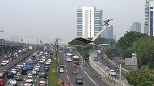 Джакарта Индонезия Декабря 2023 Года Плотность Транспортных Средств Джакарте Утром — стоковое видео