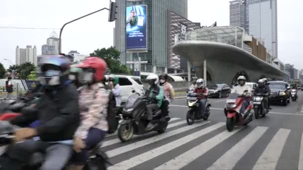 Jakarta Indonésie 2024 Doprava Hotelu Indonésie Zastávce Kruhového Objezdu Jalan — Stock video