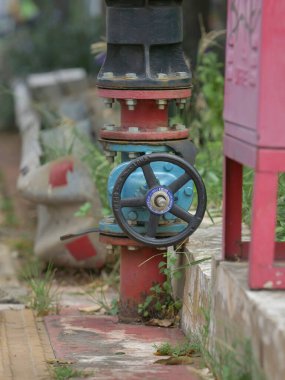 Yangın musluğu, yangın musluğu hareketli bir caddede dimdik duruyor. Güvenliği simgeliyor, acil durum hazırlığını simgeliyor.
