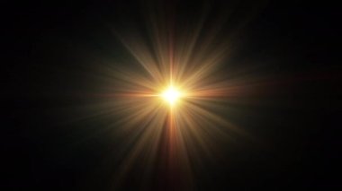 4K döngü merkezi yanıp sönen parlayan yıldız ışıkları optik mercek parlayan animasyon sanat arka planı. Lamba ışınları dinamik, parlak video görüntülerini etkiler. Altın parıldayan yıldız optik ışık hareketi.