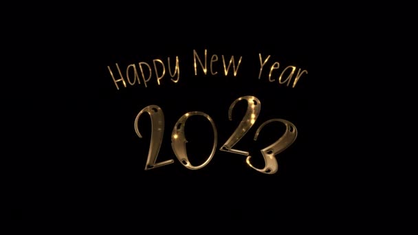 Καλή Χρονιά 2023 Golden Star Flickering Text Effect Black Bakcground — Αρχείο Βίντεο