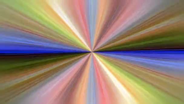 抽象ループセンターカラフルな多色の放射状フリッカーは 中心フレアライトの背景と輝くフレアライトを輝きます 3Dフラクタルシームレスループ無限の複雑な輝く放射状の光ストリーク — ストック動画