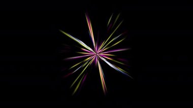 Merkezdeki yıldızın parlaklığından yayılan ışın ışınları ile soyut döngü renkli hız ışığı çok renkli arka plan. 4K 3D fraktal radyan yıldız sonsuz arkaplan ışınları ile