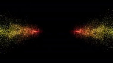 Soyut arkaplan parlayan yeşil sarı parçacıklar merkez siyah arkaplan üzerinde çarpışma animasyonu