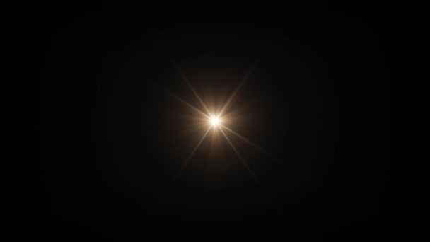 Loop Centro Rotativo Cintilante Estrela Sol Ouro Luzes Lente Óptica — Vídeo de Stock