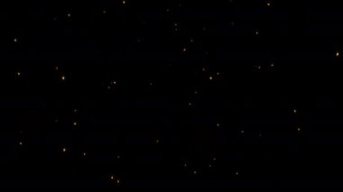 Soyut döngü yanıp sönen turuncu toz parçacıkları ekran yumurtlaması projesi için siyah arkaplan üzerinde yüzüyor. 4K 3D kusursuz döngü. Turuncu bokeh parçacıkları havada uçuşuyor.. 