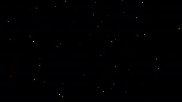 アブストラクトループちらつきは プロジェクト画面の回復のために黒い背景に浮かぶオレンジ色の塵粒子を輝きます 3Dシームレスループオレンジ色のボケ粒子が空中を飛ぶ — ストック動画