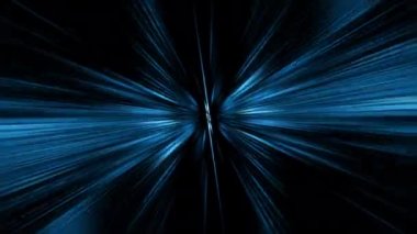 Soyut mavi ışık ışınları radyal arka planda döner. Mavi ışık hızı, hareket halindeki neon ışınları. Renkli bir patlama, yıldızlar arasında hareket ediyor.. 