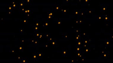 Soyut döngü yanıp sönen turuncu toz parçacıkları ekran yumurtlaması projesi için siyah arkaplan üzerinde yüzüyor. 4K 3D kusursuz döngü. Turuncu bokeh parçacıkları havada uçuşuyor.. 