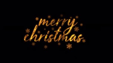 QuickTime Alpha Channel ProRes 4444 kullanarak siyahların arka planında birçok yıldız animasyonu olan mutlu noel altın yıldız metni.