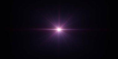 3D görüntüleme. Soyut pembe mor dijital lens parlaklığı ile siyah arka planda parlak ışık. Doku, arkaplan veya ekran projesi örtüşmesi için kullanılan optik işaret fişeği ögeleri.