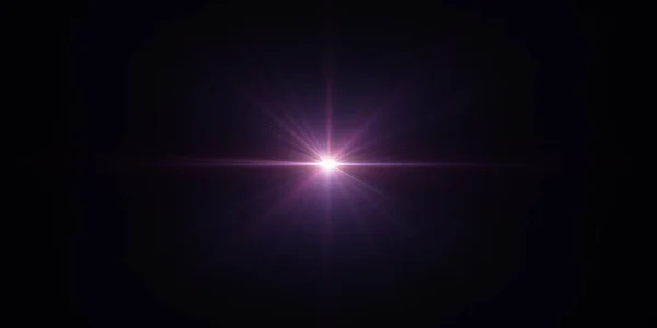 3Dレンダリング 要旨黒の背景に明るい光を持つピンク紫色のデジタルレンズフレア テクスチャ またはスクリーンプロジェクトオーバーレイに使用される光フレア要素 — ストック写真
