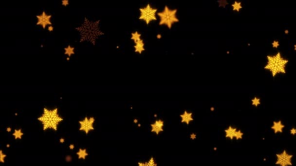 추상적 애니메이션에서 아름다운 황금빛 눈송이들 아래로 떨어지는 눈송이 크리스마스 그리고 — 비디오